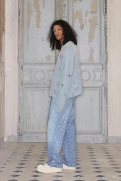 Hot boohooMAN Premium Oversized Distressed Rib Knit Jumper blue
