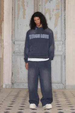 Clearance boohooMAN Premium Wide Leg Applique Washed Joggers In grey