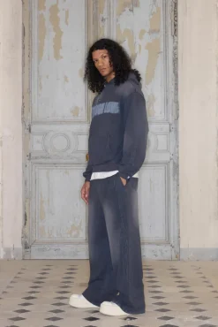 Clearance boohooMAN Premium Wide Leg Applique Washed Joggers In grey