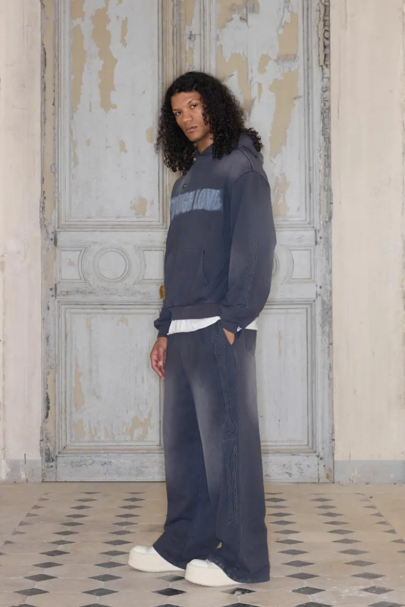 Clearance boohooMAN Premium Wide Leg Applique Washed Joggers In grey