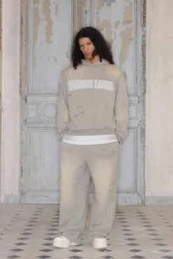 Cheap boohooMAN Premium Wide Leg Applique Washed Joggers In stone