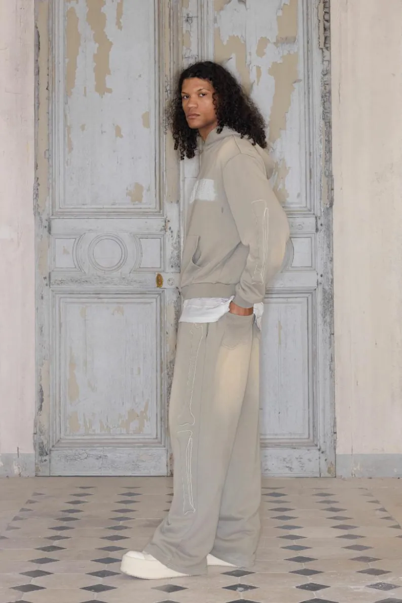 Cheap boohooMAN Premium Wide Leg Applique Washed Joggers In stone