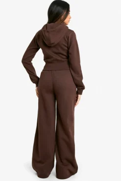 Fashion boohoo 22 Print Zip Through Shrunken Tracksuit chocolate