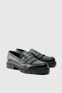 Sale boohooMAN Pu Chunky Sole Tassel Loafer In black