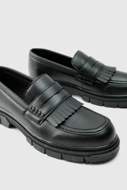 Sale boohooMAN Pu Chunky Sole Tassel Loafer In black