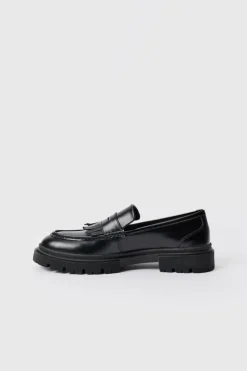 Sale boohooMAN Pu Chunky Sole Tassel Loafer In black