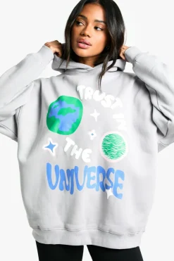 Online boohoo Puff Print Slogan Oversized Hoodie ice grey