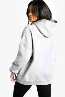 Online boohoo Puff Print Slogan Oversized Hoodie ice grey