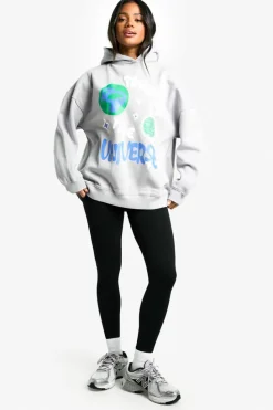 Online boohoo Puff Print Slogan Oversized Hoodie ice grey