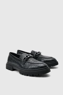 Cheap boohooMAN Pu Loafer With Chunky Chain Detail In black