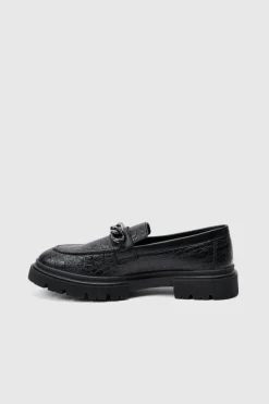 Cheap boohooMAN Pu Loafer With Chunky Chain Detail In black