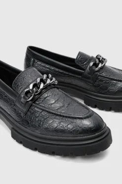 Cheap boohooMAN Pu Loafer With Chunky Chain Detail In black