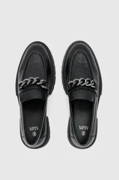 Cheap boohooMAN Pu Loafer With Chunky Chain Detail In black