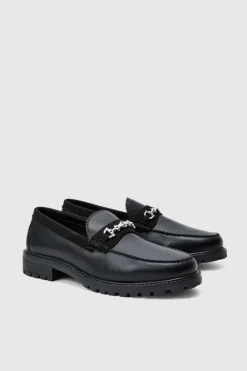 Online boohooMAN PU Loafer With Contrast Faux Suede Panel In black