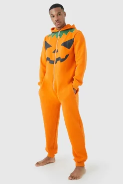 Clearance boohooMAN Pumpkin Onesie orange