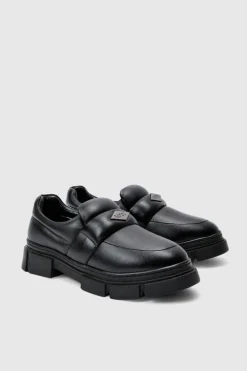 Store boohooMAN PU Padded Slip On Loafer In black