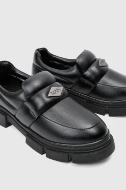 Store boohooMAN PU Padded Slip On Loafer In black