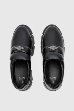 Store boohooMAN PU Padded Slip On Loafer In black