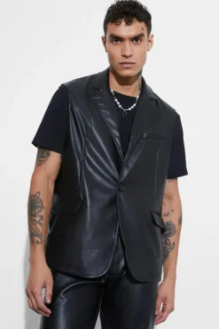 Cheap boohoo PU Sleeveless Straight Fit Suit black