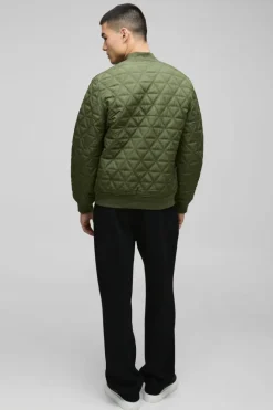 Sale boohooMAN Quilted Bomber Jacket In khaki