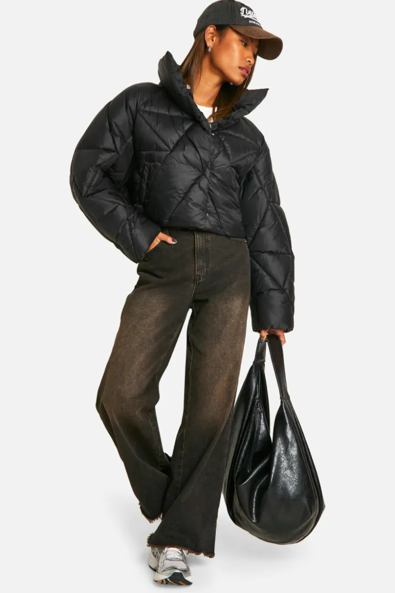 Flash Sale boohoo Quilted Boxy Puffer Jacket black