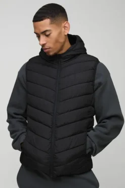 Fashion boohooMAN Quilted Gilet With Hood black