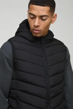 Fashion boohooMAN Quilted Gilet With Hood black