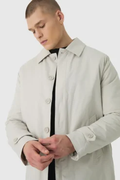 New boohooMAN Quilted Padded Longline Mac In sand