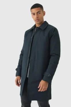 Sale boohooMAN Quilted Padded Longline Mac Jacket In black