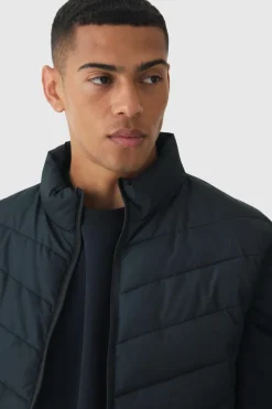 Flash Sale boohooMAN Quilted Zip Through Funnel Neck Gilet In black