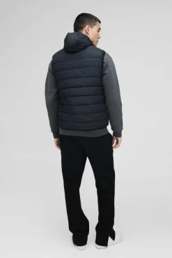 Cheap boohooMAN Quilted Zip Through Hooded Gilet In black