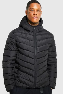 Online boohooMAN Quilted Zip Through Jacket With Hood black