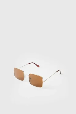 Cheap boohooMAN Rectangular Metal Sunglasses gold