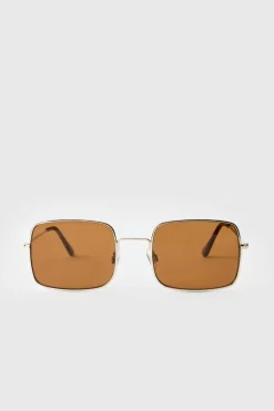 Cheap boohooMAN Rectangular Metal Sunglasses gold