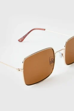 Cheap boohooMAN Rectangular Metal Sunglasses gold