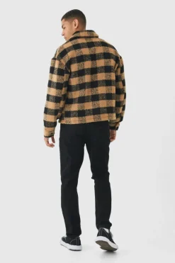 Online boohooMAN Regular Brushed Check Overshirt camel