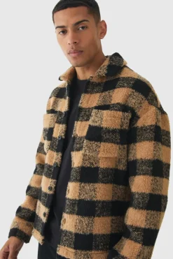 Online boohooMAN Regular Brushed Check Overshirt camel