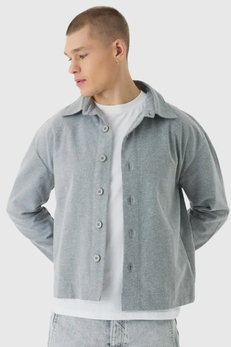 Hot boohooMAN Regular Brushed Twill Overshirt dark grey