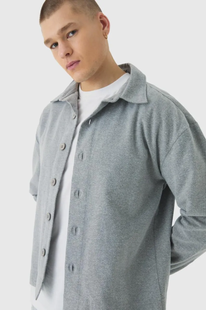 Hot boohooMAN Regular Brushed Twill Overshirt dark grey