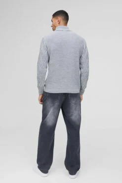 Best boohooMAN Regular Cable Knit Roll Neck Knitted Jumper grey