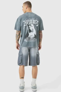 Sale boohooMAN Regular Cargo Denim Jorts light grey