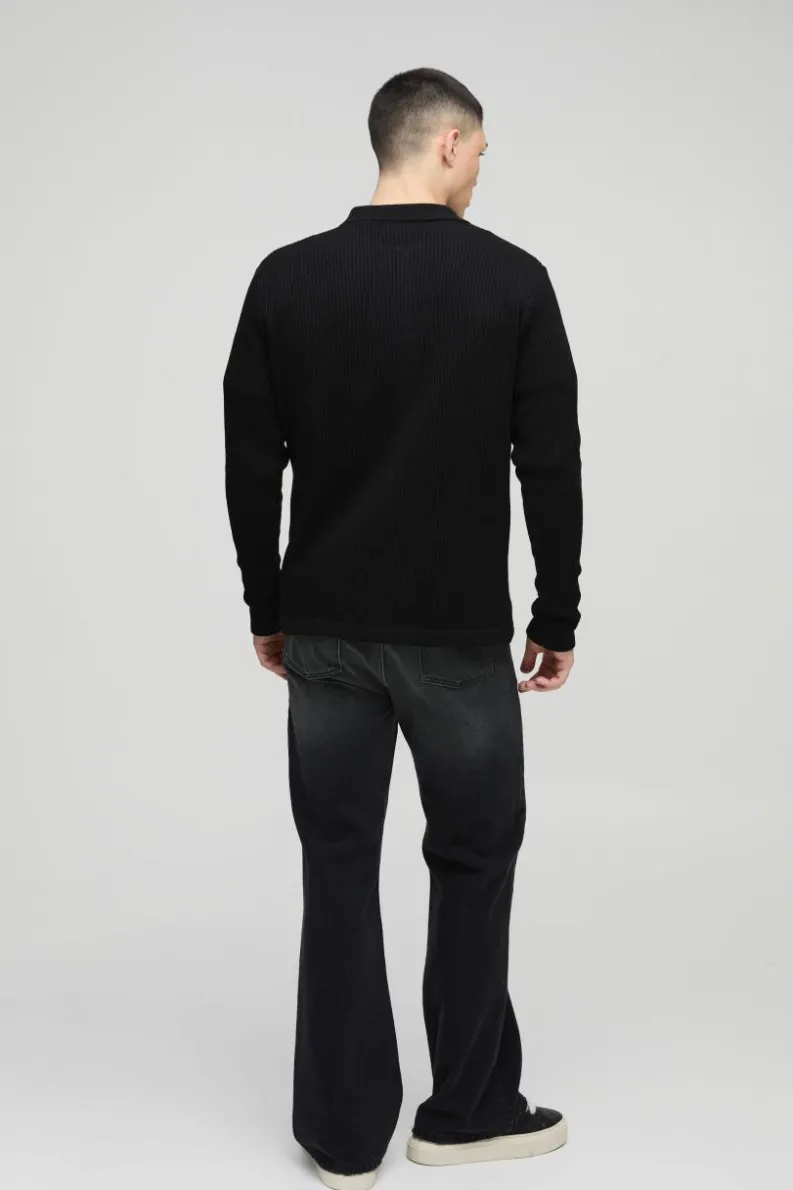 Hot boohooMAN Regular Collared Knitted Cardigan black