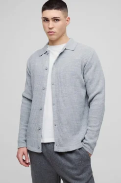 Shop boohooMAN Regular Collared Knitted Cardigan grey