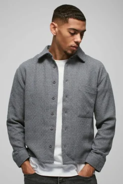 New boohooMAN Regular Fit Boucle Overshirt charcoal