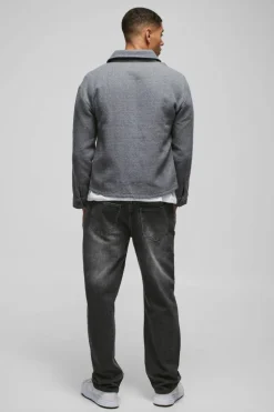 New boohooMAN Regular Fit Boucle Overshirt charcoal