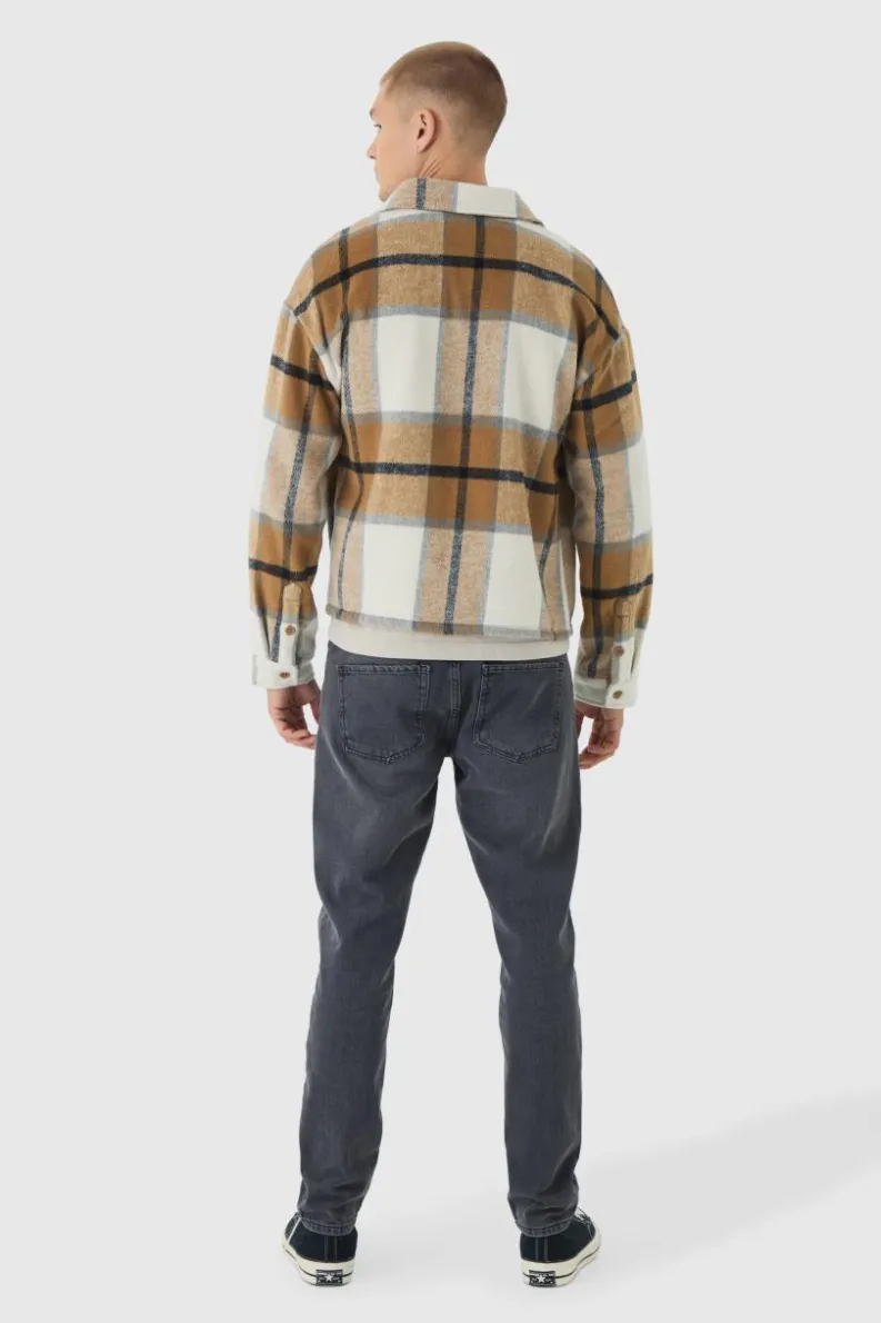 Clearance boohooMAN Regular Fit Brushed Check Overshirt brown
