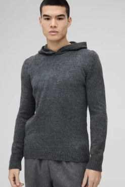 Discount boohooMAN Regular Fit Brushed Knit Hoodie charcoal