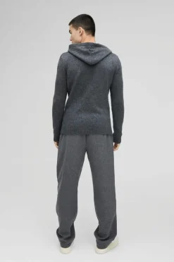 Discount boohooMAN Regular Fit Brushed Knit Hoodie charcoal