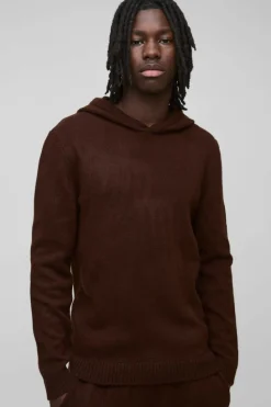 Fashion boohooMAN Regular Fit Brushed Knit Hoodie chocolate