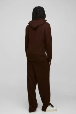 Fashion boohooMAN Regular Fit Brushed Knit Hoodie chocolate